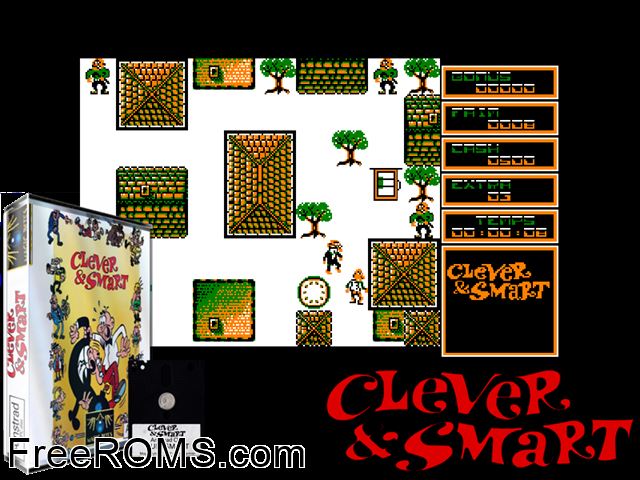 Clever and Smart (S) (19xx) [t1] Amstrad CPC game showing 3D box cover and gameplay screenshot